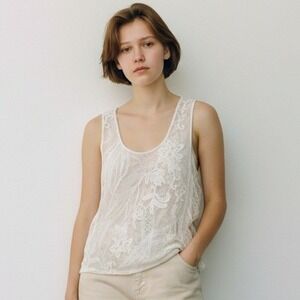 Miss Kelly 1999 Top Women Large Ivory Lace Coquette Cottage Festival Embroidered